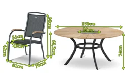Clearance Provence / Raffaelo Garten-Essgruppe, xerix/anthrazit, Alu/Teakholz, 5 Stapelsessel, Ø150cm, inkl. Eiskühler Garten-Essgruppen