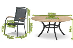 Clearance Provence / Raffaelo Garten-Essgruppe, xerix/anthrazit, Alu/Teakholz, 5 Stapelsessel, Ø150cm, inkl. Eiskühler Garten-Essgruppen