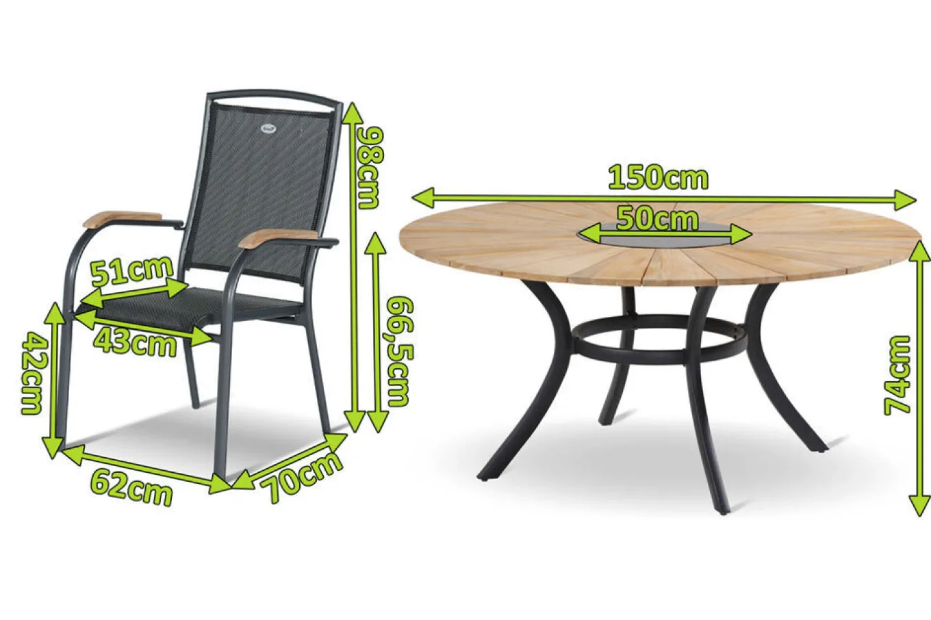 Clearance Provence / Raffaelo Garten-Essgruppe, xerix/anthrazit, Alu/Teakholz, 5 Stapelsessel, Ø150cm, inkl. Eiskühler Garten-Essgruppen