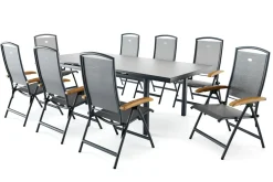 Outlet Raffaelo Garten-Essgruppe, xerix, Alu/Textilene, Tisch 180/240x100cm, 8 Klappstühle Garten-Essgruppen