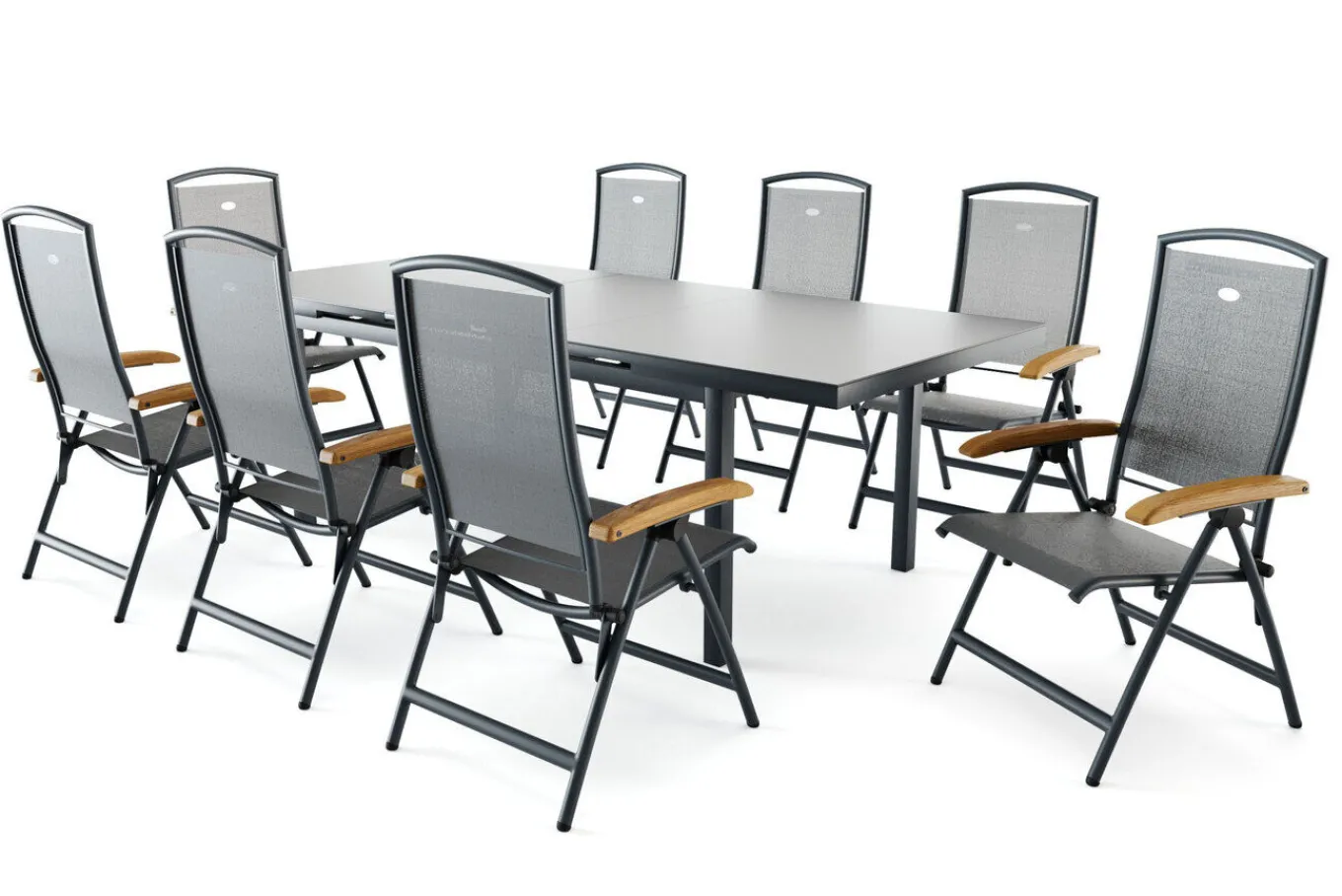 Outlet Raffaelo Garten-Essgruppe, xerix, Alu/Textilene, Tisch 180/240x100cm, 8 Klappstühle Garten-Essgruppen