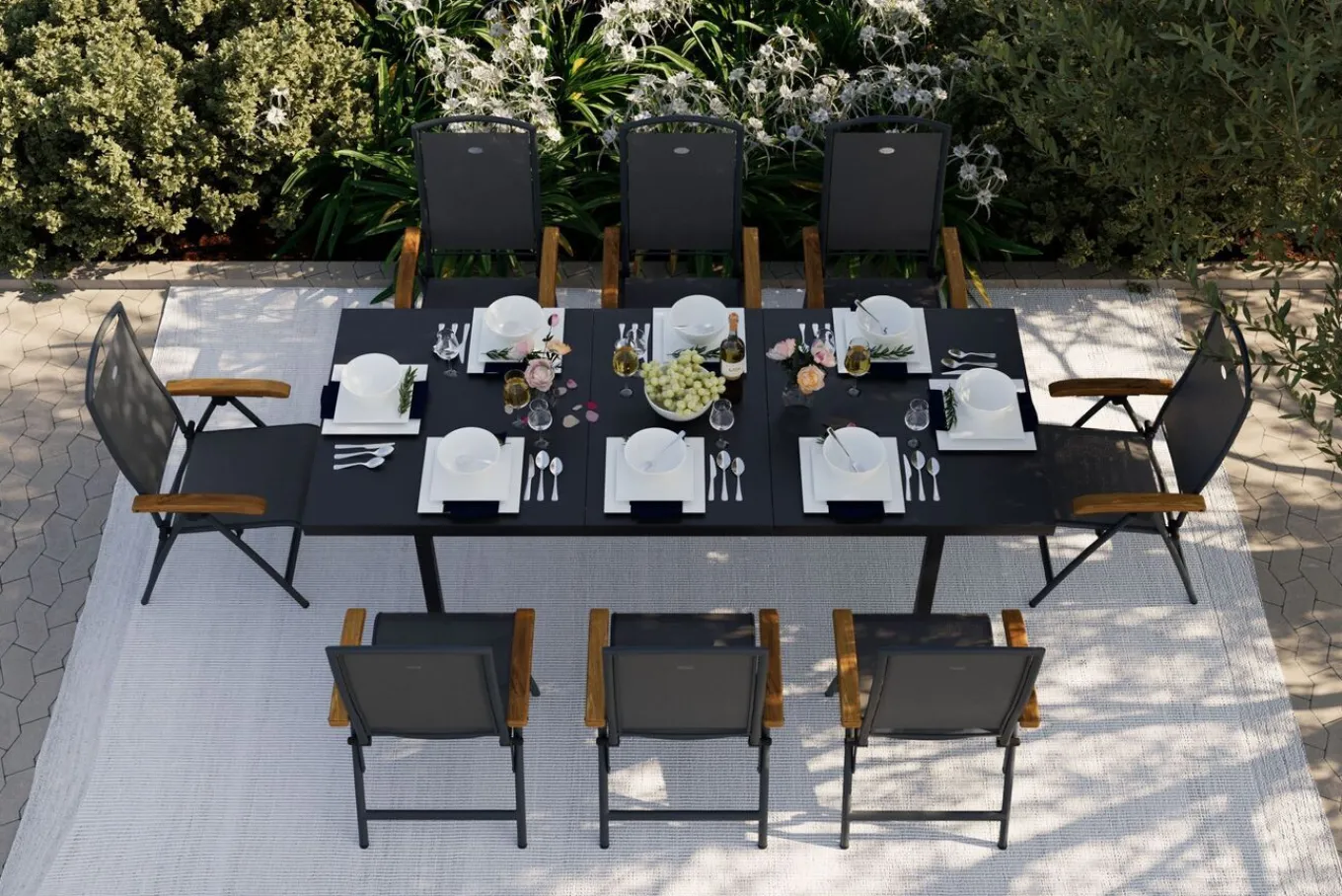 Outlet Raffaelo Garten-Essgruppe, xerix, Alu/Textilene, Tisch 180/240x100cm, 8 Klappstühle Garten-Essgruppen