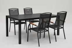 Clearance Raffaelo Garten-Essgruppe, xerix/anthrazit, Alu/Spraystone/Teak, 160x95 cm, 4 Stapelsessel, Teak Armlehnen Garten-Essgruppen