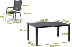 Clearance Raffaelo Garten-Essgruppe, xerix/anthrazit, Alu/Spraystone/Teak, 160x95 cm, 4 Stapelsessel, Teak Armlehnen Garten-Essgruppen
