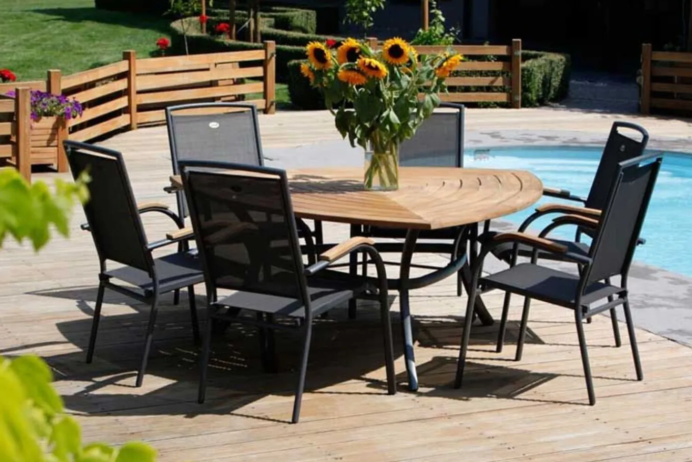 Best Raffaelo Stapelsessel, xerix/anthrazit, Alu/Textilene, mit Teak-Armlehnen Aluminium-Gartenmöbel|Gartenstühle & Gartensessel