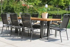Best Raffaelo Stapelsessel, xerix/anthrazit, Alu/Textilene, mit Teak-Armlehnen Aluminium-Gartenmöbel|Gartenstühle & Gartensessel