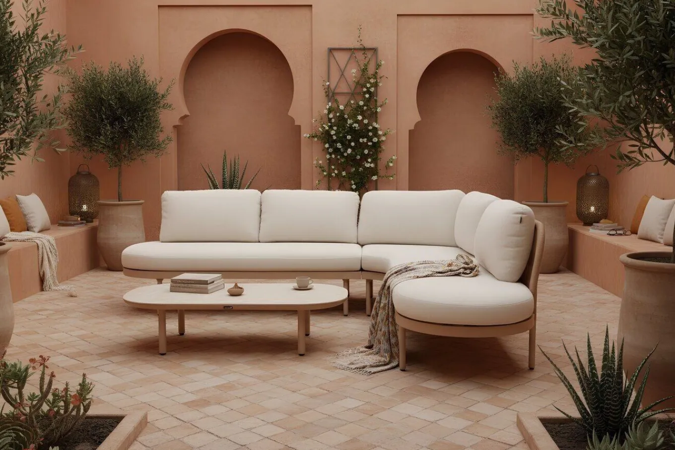 Outlet Shades of Colour Bilbao Gartenlounge, cappuccino/beige, Alu/Polyester/Rope-Geflecht, inkl. Polster Gartenlounge|Aluminium-Gartenmöbel