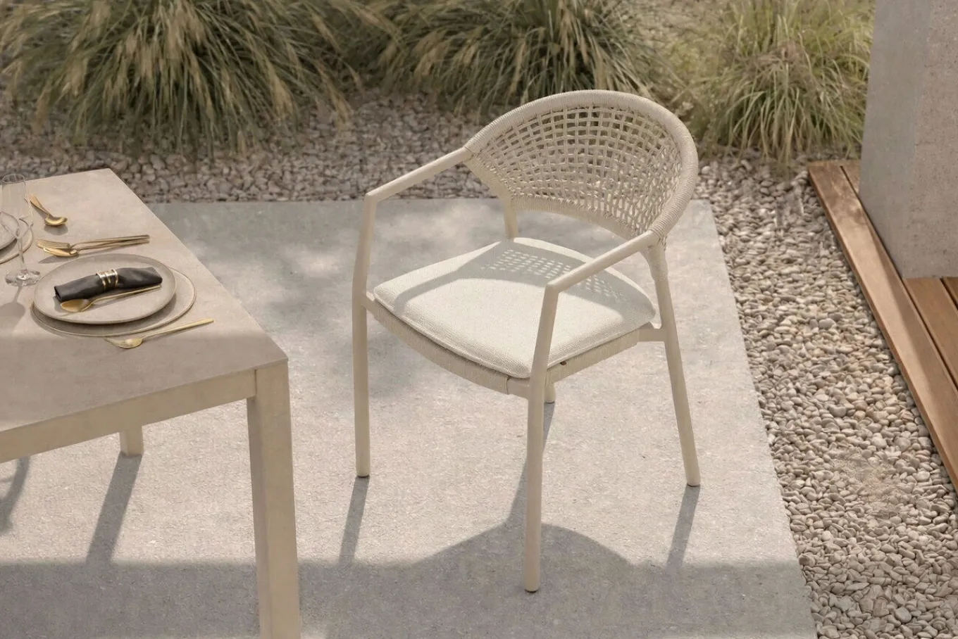 New Shades of Colour Taragona Gartensessel, sand/beige, Alu/Polyester/Rope-Geflecht, 58 x 62 x 79 cm, stapelbar Gartenstühle & Gartensessel|Rope-Gartenmöbel
