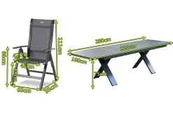 New Sondermodell Xanadu / Alice Comfort Garten-Essgruppe, xerix/anthrazit, Alu/Glaskeramik, 8 Klappstühle, 220/280x100cm Garten-Essgruppen