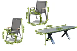 Hot Sondermodell Xanadu / Aruba Garten-Essgruppe, xerix/anthrazit, Alu/Glaskeramik, 8 Stapelsessel, 2 Klappstühle, 220/280x100cm Garten-Essgruppen