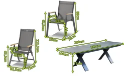 Hot Sondermodell Xanadu / Aruba Garten-Essgruppe, xerix/anthrazit, Alu/Glaskeramik, 8 Stapelsessel, 2 Klappstühle, 220/280x100cm Garten-Essgruppen