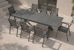 Outlet Sondermodell Xanadu / Aruba Garten-Essgruppe, xerix/anthrazit, Alu/Glaskeramik, 8 Stapelsessel, 220/280x100cm Garten-Essgruppen|Aluminium-Gartenmöbel