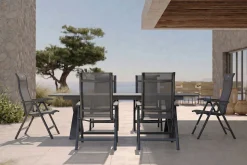 Outlet Sondermodell Xanadu / Alice Comfort Garten-Essgruppe, xerix/anthrazit, Alu/Glaskeramik, 6 Klappstühle, 220/280x100cm Garten-Essgruppen