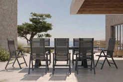 Outlet Sondermodell Xanadu / Alice Comfort Garten-Essgruppe, xerix/anthrazit, Alu/Glaskeramik, 6 Klappstühle, 220/280x100cm Garten-Essgruppen