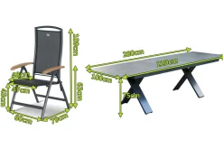 Best Sondermodell Xanadu / Raffaelo Garten-Essgruppe, xerix/anthrazit, Alu/Glaskeramik, 6 Klappstühle, 220/280x100cm Garten-Essgruppen