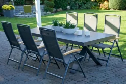 Best Sondermodell Xanadu / Raffaelo Garten-Essgruppe, xerix/anthrazit, Alu/Glaskeramik, 6 Klappstühle, 220/280x100cm Garten-Essgruppen