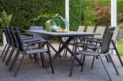 Hot Sondermodell Xanadu / Aruba Garten-Essgruppe, xerix/anthrazit, Alu/Glaskeramik, 10 Stapelsessel, 220/280x100cm Garten-Essgruppen
