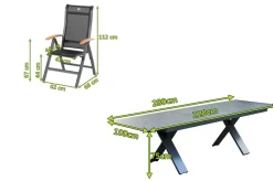 New Sondermodell Xanadu / Alice Garten-Essgruppe, xerix/schwarz, Alu/Glaskeramik, 4x4 Textilen, 6 Klappstühle, 220/280x100cm Garten-Essgruppen