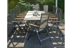 Sale Sondermodell Xanadu / Aruba Garten-Essgruppe, xerix/anthrazit, Alu/Glaskeramik, 10 Klappstühle, 220/280x100cm Garten-Essgruppen