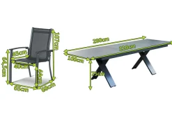 Outlet Sondermodell Xanadu / Alice Comfort Set, xerix/anthrazit, Alu/Glaskeramik, 8 Stapelsessel, 220/280x100cm Garten-Essgruppen|Aluminium-Gartenmöbel