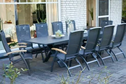 Outlet Sondermodell Xanadu / Da Vinci Garten-Essgruppe, xerix/anthrazit, Alu/Glaskeramik, 10 Klappstühle, 220/280x100cm Garten-Essgruppen