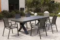 Discount Sondermodell Xanadu / Aruba Garten-Essgruppe, xerix/anthrazit, Alu/Glaskeramik, 6 Stapelsessel, 220/280x100cm Garten-Essgruppen|Aluminium-Gartenmöbel
