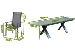 Best Sondermodell Xanadu / Alice Comfort Set, xerix/anthrazit, Alu/Glaskeramik, 10 Stapelsessel, 220/280x100cm Garten-Essgruppen