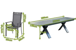 Best Sondermodell Xanadu / Alice Comfort Set, xerix/anthrazit, Alu/Glaskeramik, 10 Stapelsessel, 220/280x100cm Garten-Essgruppen