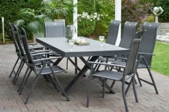 Discount Sondermodell Xanadu / Alice Comfort Garten-Essgruppe, xerix/anthrazit, Alu/Glaskeramik, 2 Stapelsessel, 6 Klappstühle, 220/280x100cm Garten-Essgruppen