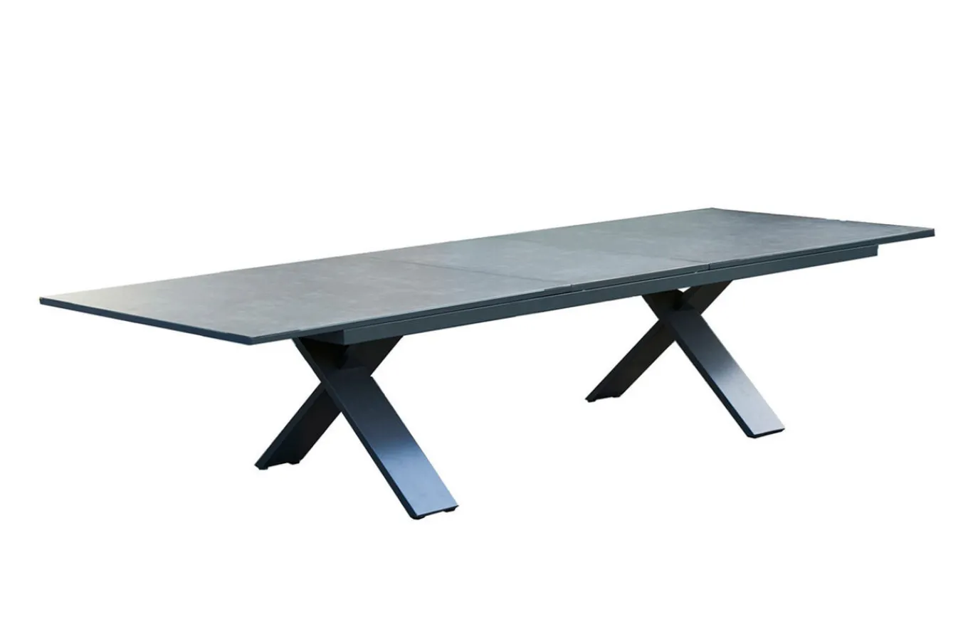 New Sondermodell Xanadu / Primo Garten-Essgruppe, xerix/natur, Alu/Teak/Glaskeramik, 8 Klappstühle, 220/280x100cm, X-Gestell, Teak Armlehnen Garten-Essgruppen|Aluminium-Gartenmöbel