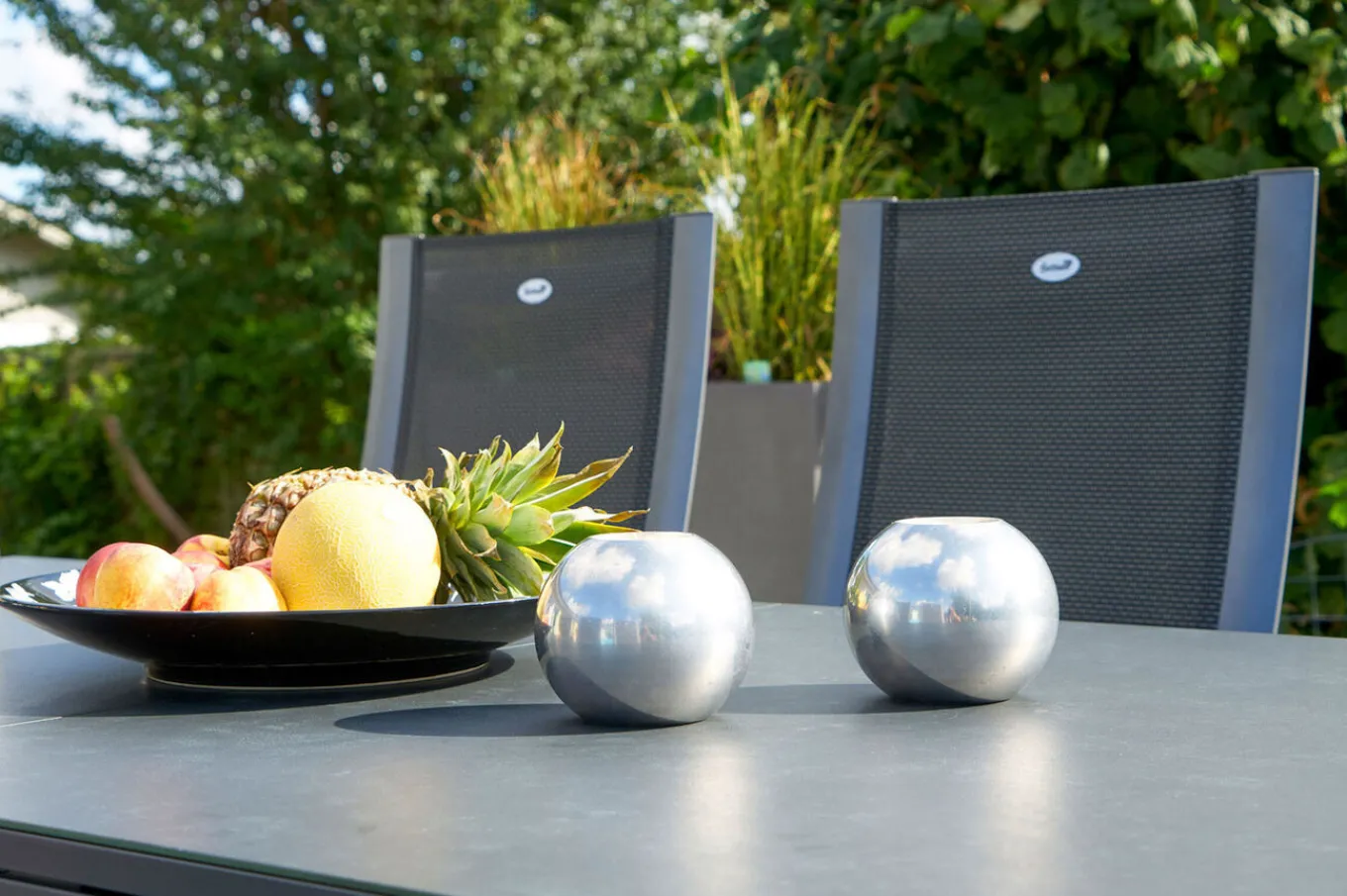 New Sondermodell Xanadu / Primo Garten-Essgruppe, xerix/natur, Alu/Teak/Glaskeramik, 8 Klappstühle, 220/280x100cm, X-Gestell, Teak Armlehnen Garten-Essgruppen|Aluminium-Gartenmöbel