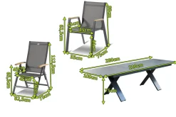 New Sondermodell Xanadu / Aruba Garten-Essgruppe, xerix/anthrazit, Alu/Glaskeramik, 6 Stapelsessel, 2 Klappstühle, 220/280x100cm Garten-Essgruppen