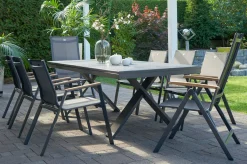 New Sondermodell Xanadu / Aruba Garten-Essgruppe, xerix/anthrazit, Alu/Glaskeramik, 6 Stapelsessel, 2 Klappstühle, 220/280x100cm Garten-Essgruppen