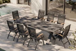 New Sondermodell Xanadu / Da Vinci Garten-Essgruppe, xerix/anthrazit, Alu/Glaskeramik, 8 Klappstühle, 220/280x100cm Garten-Essgruppen|Aluminium-Gartenmöbel