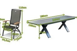New Sondermodell Xanadu / Da Vinci Garten-Essgruppe, xerix/anthrazit, Alu/Glaskeramik, 8 Klappstühle, 220/280x100cm Garten-Essgruppen|Aluminium-Gartenmöbel