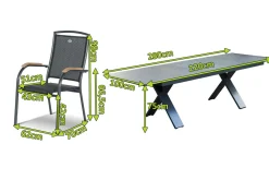 Clearance Sondermodell Xanadu / Raffaelo Garten-Essgruppe, xerix/anthrazit, Alu/Glaskeramik, 8 Stapelsessel, 220/280x100cm Garten-Essgruppen