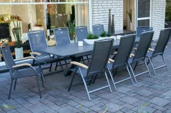 Clearance Sondermodell Xanadu / Raffaelo Garten-Essgruppe, xerix/anthrazit, Alu/Glaskeramik, 2 Stapelsessel, 8 Klappstühle, 220/280x100cm Garten-Essgruppen