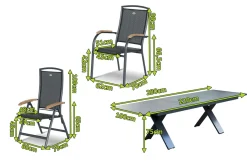 Clearance Sondermodell Xanadu / Raffaelo Garten-Essgruppe, xerix/anthrazit, Alu/Glaskeramik, 2 Stapelsessel, 8 Klappstühle, 220/280x100cm Garten-Essgruppen