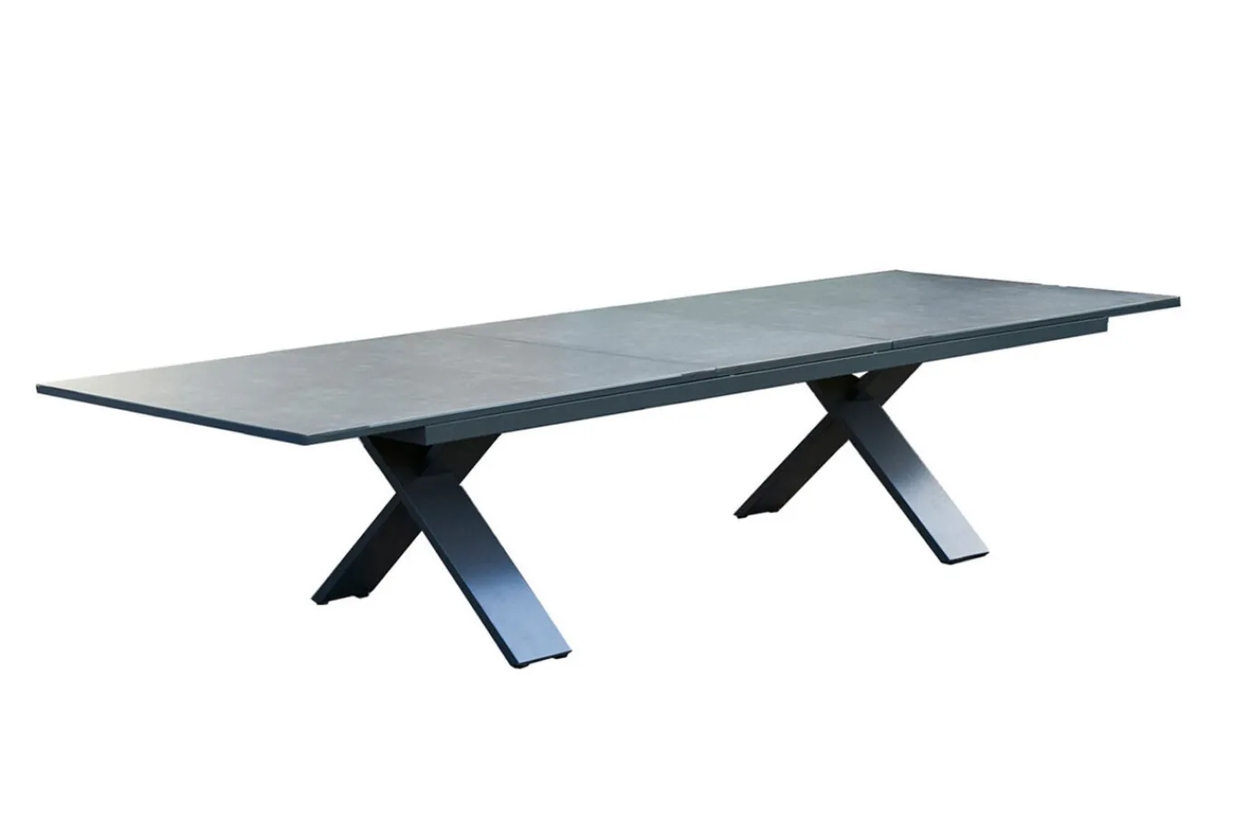 Best Sondermodell Xanadu / Primo Garten-Essgruppe, xerix/natur, Alu/Teak/Glaskeramik, 10 Klappstühle, 220/280x100cm, X-Gestell, Teak Armlehnen Garten-Essgruppen|Aluminium-Gartenmöbel