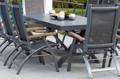 Best Sondermodell Xanadu / Primo Garten-Essgruppe, xerix/natur, Alu/Teak/Glaskeramik, 10 Klappstühle, 220/280x100cm, X-Gestell, Teak Armlehnen Garten-Essgruppen|Aluminium-Gartenmöbel