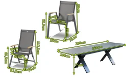 Online Sondermodell Xanadu / Aruba Garten-Essgruppe, xerix/anthrazit, Alu/Glaskeramik, 2 Stapelsessel, 8 Klappstühle, 220/280x100cm Garten-Essgruppen