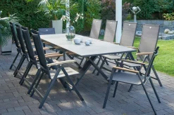 Online Sondermodell Xanadu / Aruba Garten-Essgruppe, xerix/anthrazit, Alu/Glaskeramik, 2 Stapelsessel, 8 Klappstühle, 220/280x100cm Garten-Essgruppen