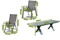 Online Sondermodell Xanadu / Aruba Garten-Essgruppe, xerix/anthrazit, Alu/Glaskeramik, 2 Stapelsessel, 8 Klappstühle, 220/280x100cm Garten-Essgruppen