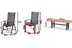 Hot Sondermodell Yasmani/Alice Comfort Garten-Essgruppe, xerix, Alu/Teakholz, 240x100cm, 6 Stapel-, 2 Klappstühle Garten-Essgruppen