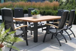 Discount Sondermodell Yasmani/Da Vinci Garten-Essgruppe, xerix, Alu/Teakholz, 240x100cm, 6 Klappstühle Garten-Essgruppen