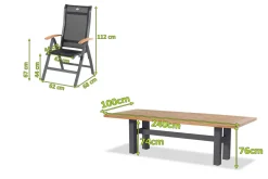 Best Sondermodell Yasmani/Alice Garten-Essgruppe, xerix, Alu/Teakholz, 4x4 Textilen, 240x100cm, 8 Klappstühle Garten-Essgruppen