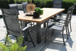 Discount Sondermodell Yasmani/Alice Comfort Garten-Essgruppe, xerix, Alu/Teakholz, 240x100cm, 4 Stapel-, 2 Klappstühle Garten-Essgruppen|Aluminium-Gartenmöbel