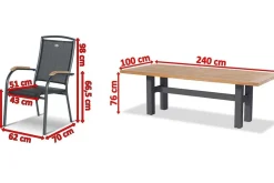 Hot Sondermodell Yasmani/Raffaelo Garten-Essgruppe, xerix, Alu/Teakholz, 240x100cm, 8 Stapelsessel Garten-Essgruppen