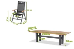 Sale Sondermodell Yasmani/Alice Garten-Essgruppe, xerix, Alu/Teakholz, 4x4 Textilen, 240x100cm, 6 Klappstühle Garten-Essgruppen