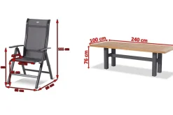 Best Sondermodell Yasmani/Alice Comfort Garten-Essgruppe, xerix, Alu/Teakholz, 240x100cm, 6 Klappstühle Garten-Essgruppen